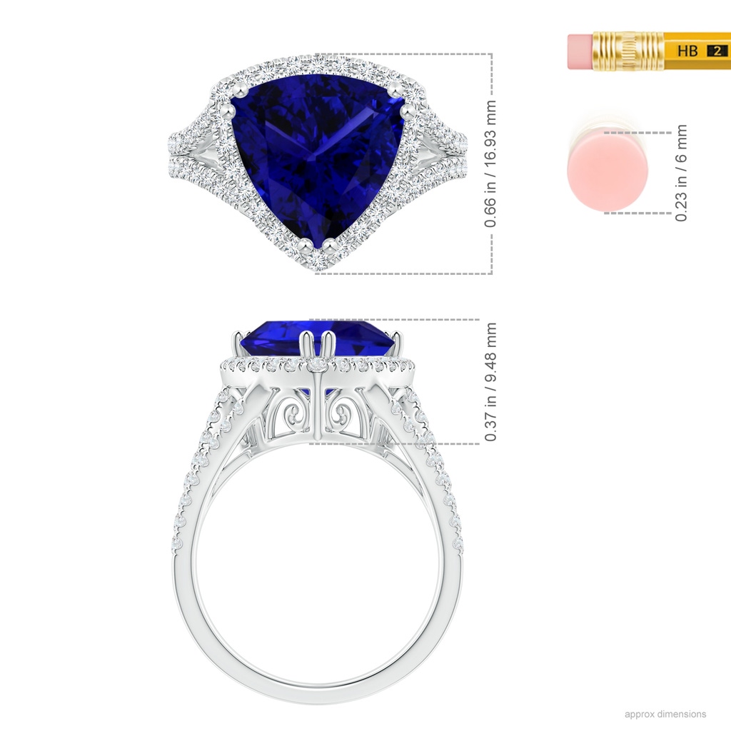 12.84x12.77x8.61mm AAAA GIA Certified Trillion Tanzanite Cocktail Ring with Diamonds in White Gold ruler