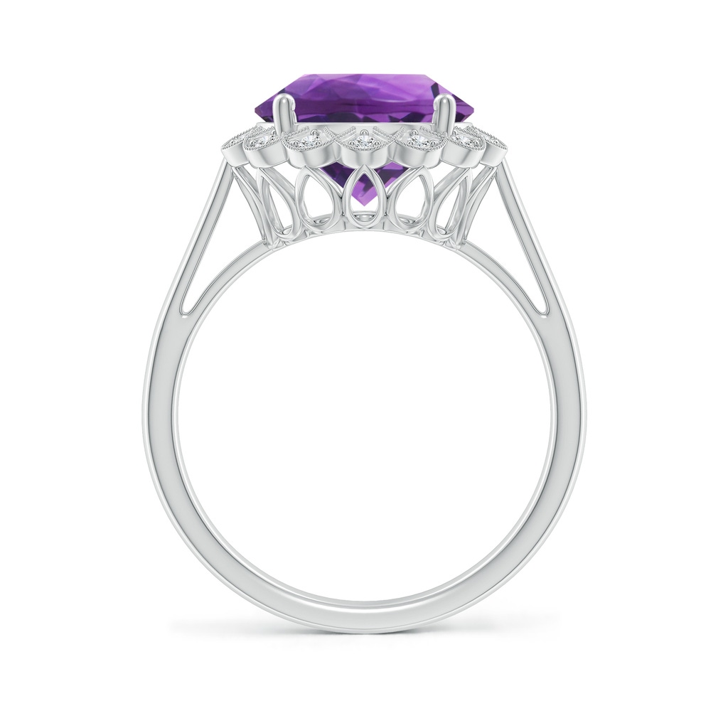 10mm AAA Amethyst Scalloped Halo Ring in White Gold Side-1