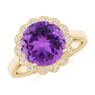 10mm AAA Amethyst Scalloped Halo Ring in Yellow Gold