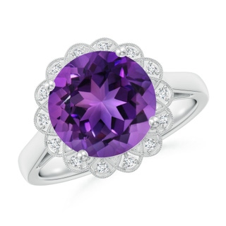 10mm AAAA Amethyst Scalloped Halo Ring in 9K White Gold