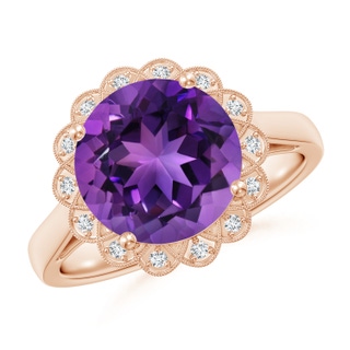 10mm AAAA Amethyst Scalloped Halo Ring in Rose Gold