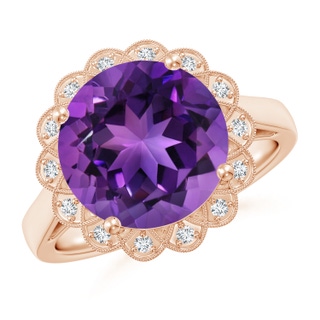 11mm AAAA Amethyst Scalloped Halo Ring in Rose Gold