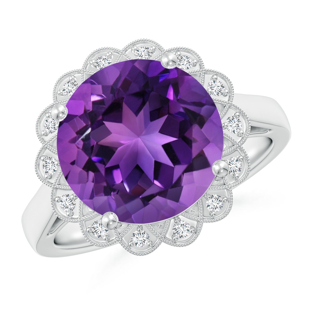 11mm AAAA Amethyst Scalloped Halo Ring in White Gold