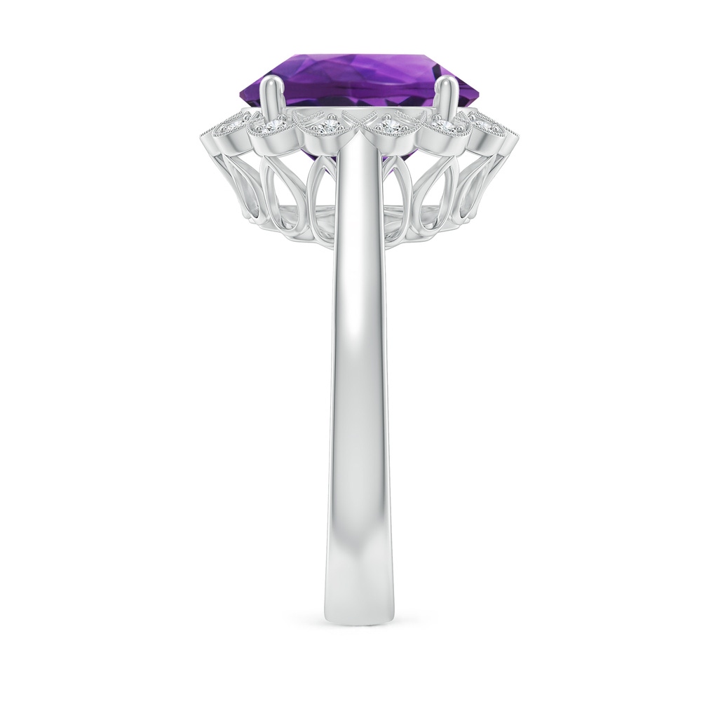 11mm AAAA Amethyst Scalloped Halo Ring in White Gold Side-2