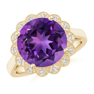 11mm AAAA Amethyst Scalloped Halo Ring in Yellow Gold