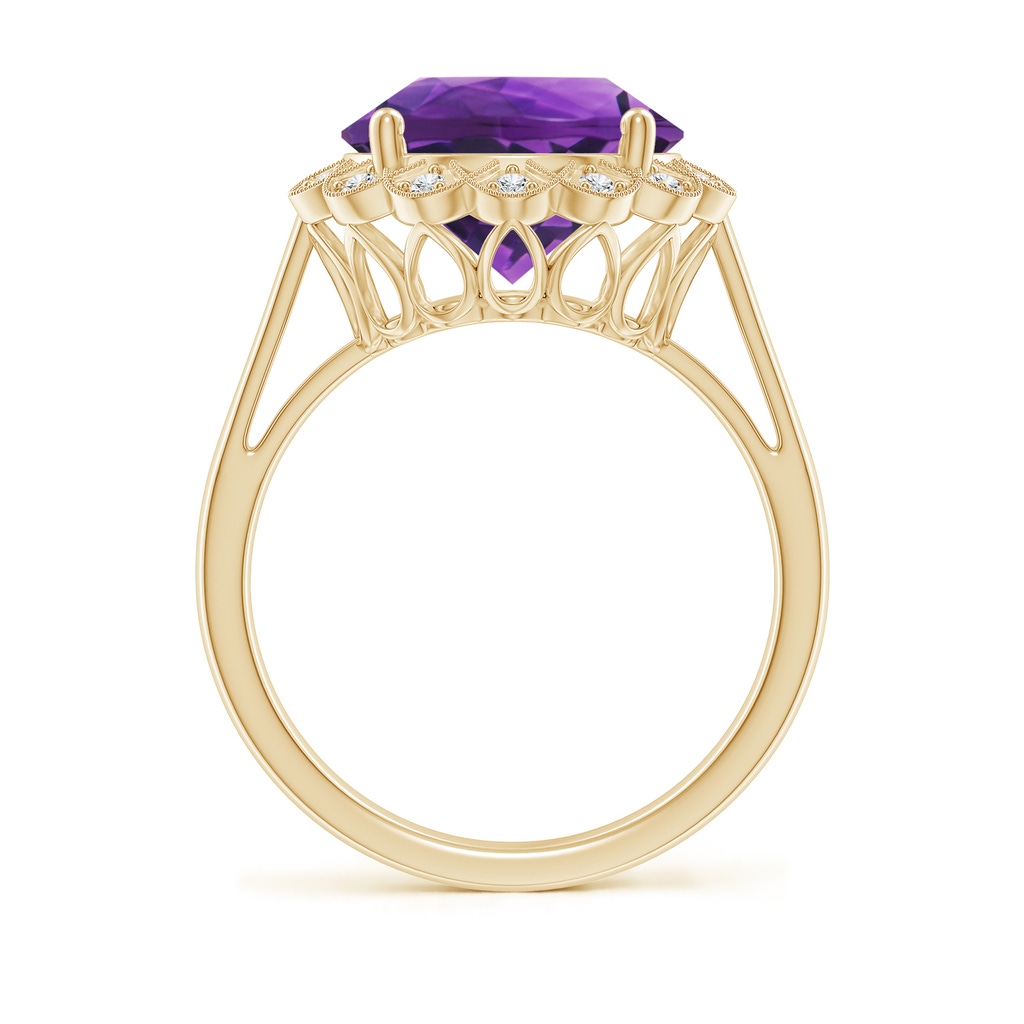 11mm AAAA Amethyst Scalloped Halo Ring in Yellow Gold Side-1