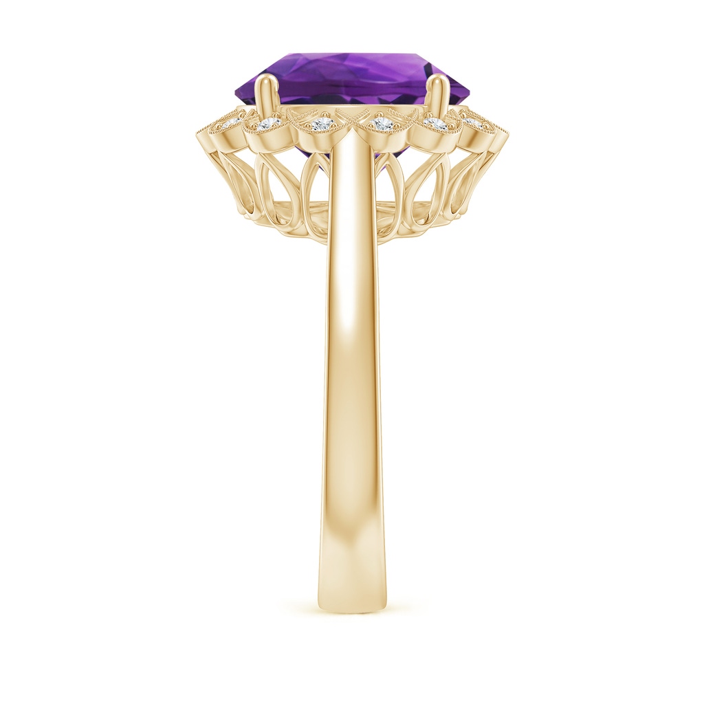 11mm AAAA Amethyst Scalloped Halo Ring in Yellow Gold Side-2