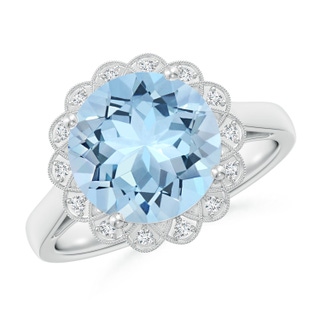 10mm AAA Aquamarine Scalloped Halo Ring in White Gold