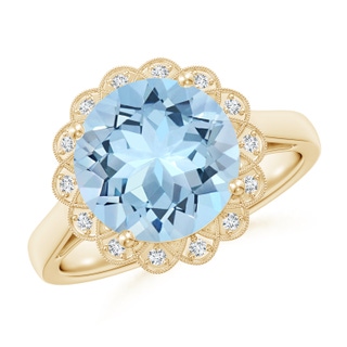 10mm AAA Aquamarine Scalloped Halo Ring in Yellow Gold