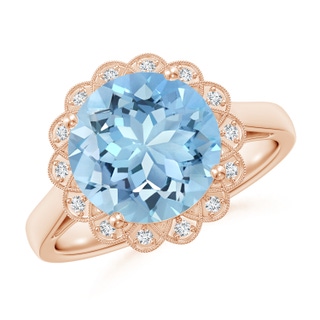 10mm AAAA Aquamarine Scalloped Halo Ring in Rose Gold