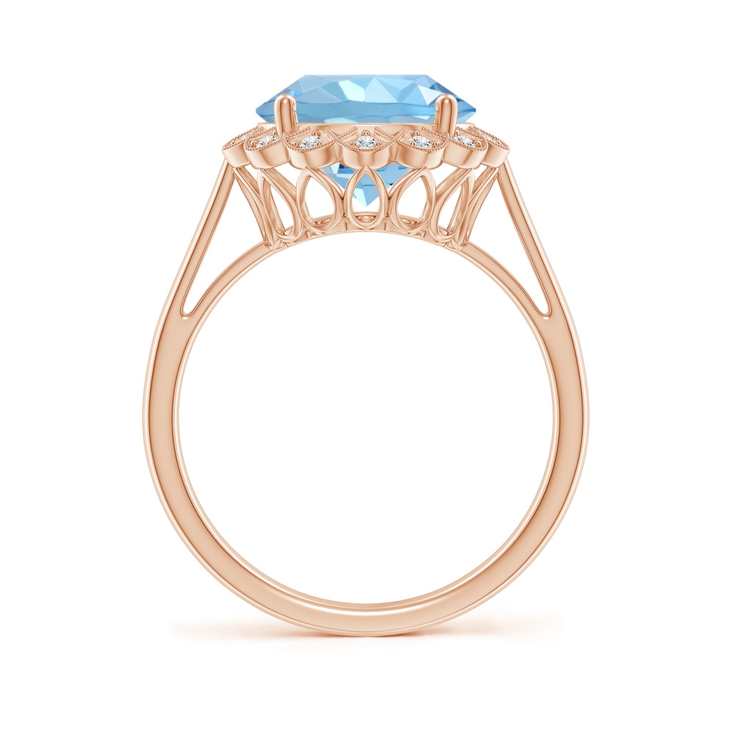 10mm AAAA Aquamarine Scalloped Halo Ring in Rose Gold Side-1
