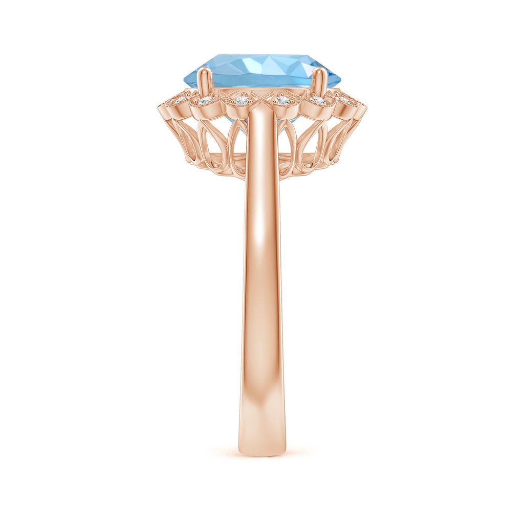 10mm AAAA Aquamarine Scalloped Halo Ring in Rose Gold Side-2