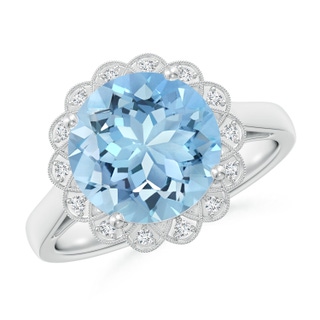 10mm AAAA Aquamarine Scalloped Halo Ring in White Gold