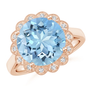 11mm AAAA Aquamarine Scalloped Halo Ring in Rose Gold