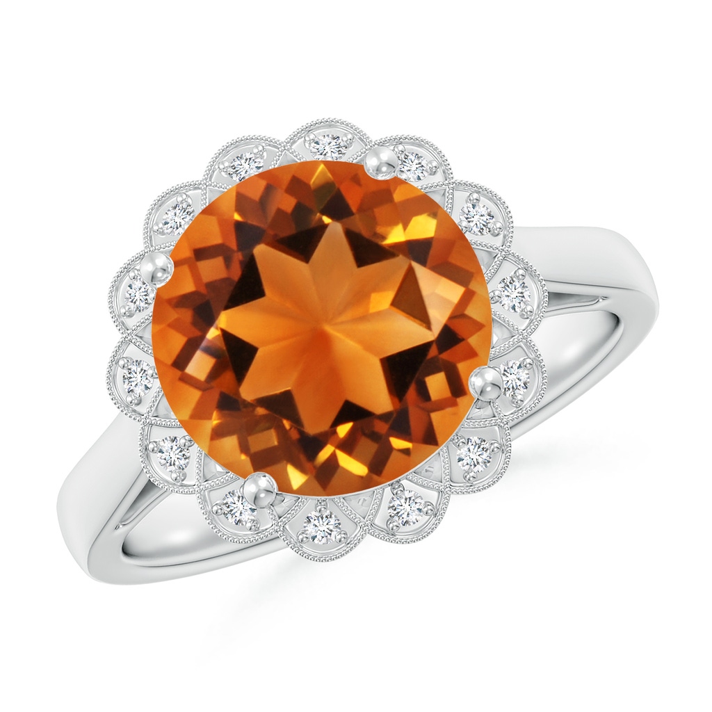 10mm AAAA Citrine Scalloped Halo Ring in White Gold