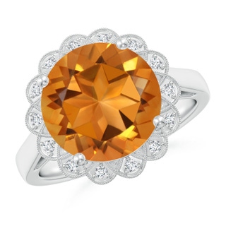 11mm AAA Citrine Scalloped Halo Ring in White Gold