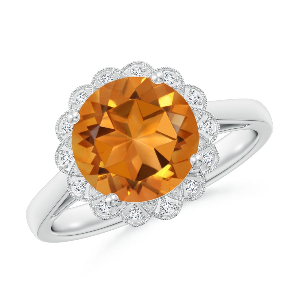 9mm AAA Citrine Scalloped Halo Ring in White Gold