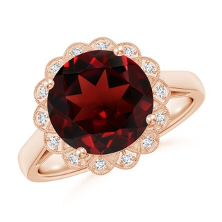 10mm AAA Garnet Scalloped Halo Ring in Rose Gold