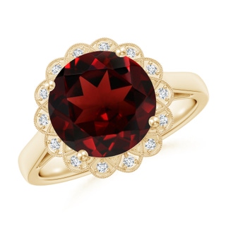 10mm AAA Garnet Scalloped Halo Ring in Yellow Gold