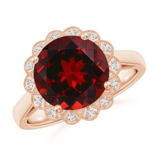 10mm AAAA Garnet Scalloped Halo Ring in Rose Gold