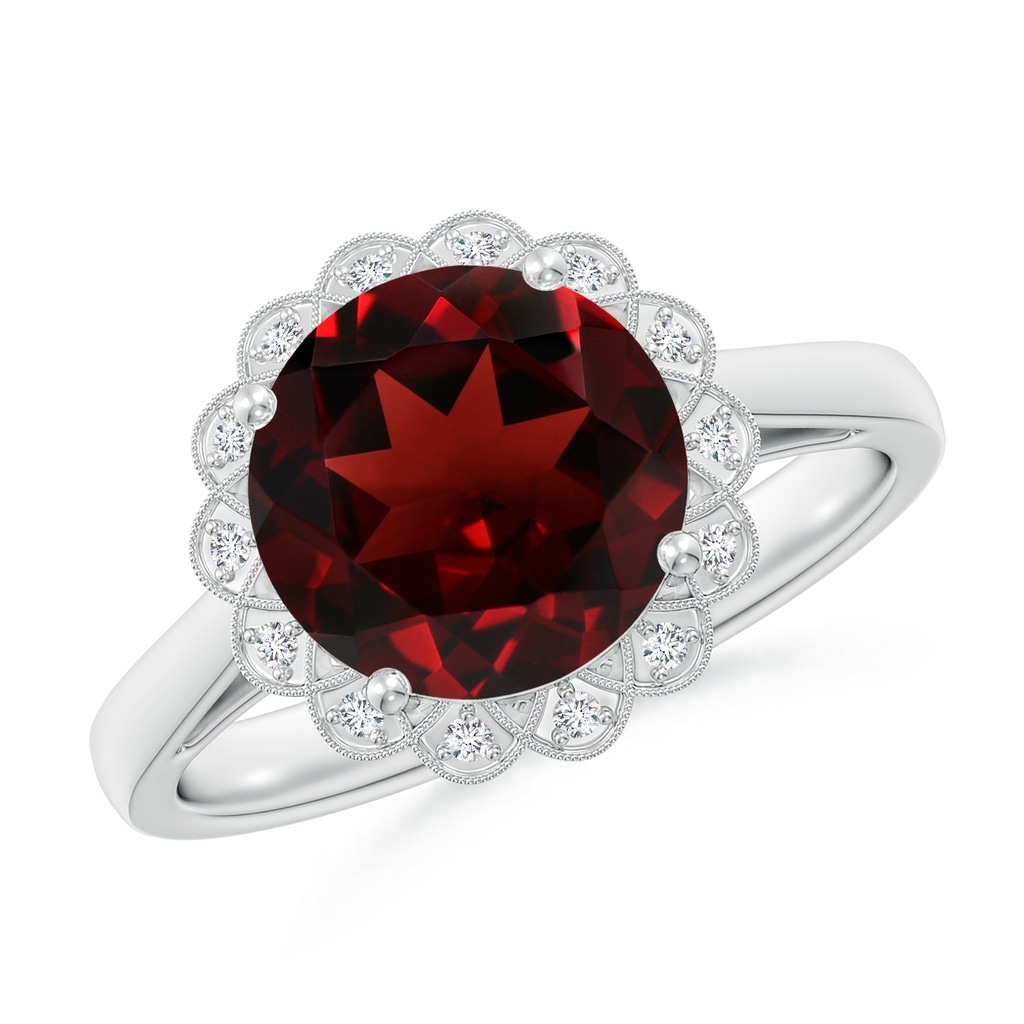 9mm AAA Garnet Scalloped Halo Ring in White Gold