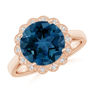 10mm AAA London Blue Topaz Scalloped Halo Ring in Rose Gold