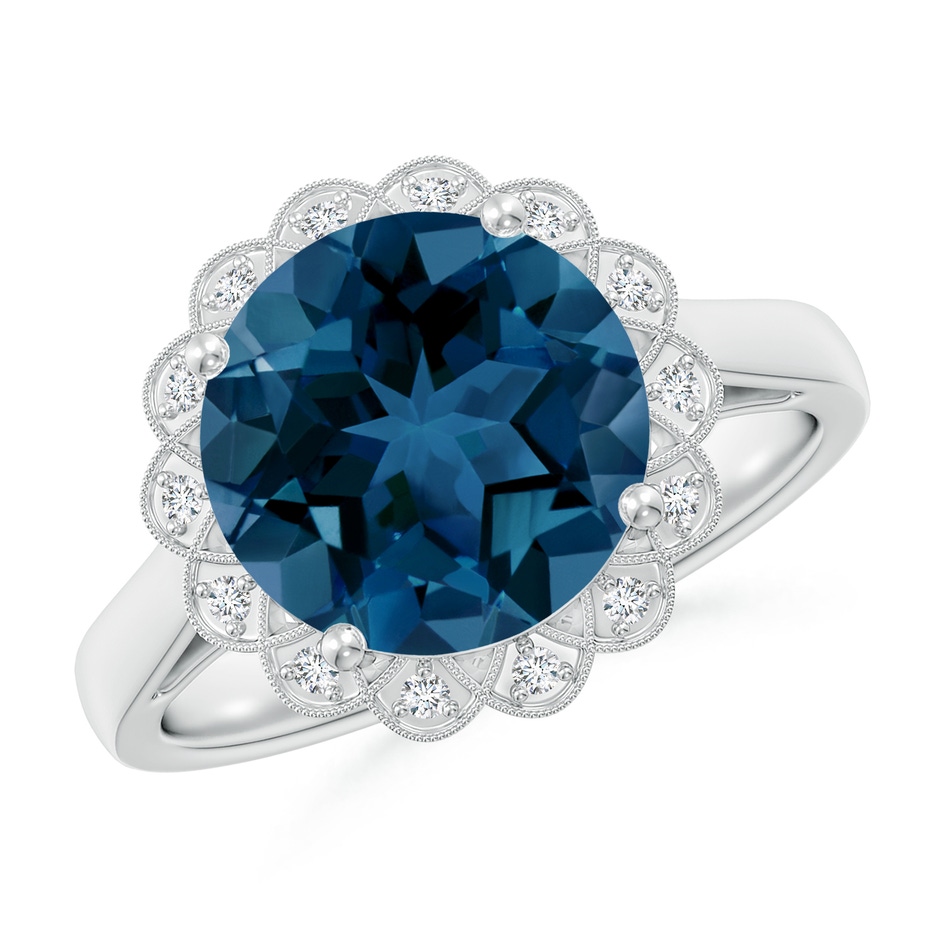 10mm AAA London Blue Topaz Scalloped Halo Ring in White Gold 