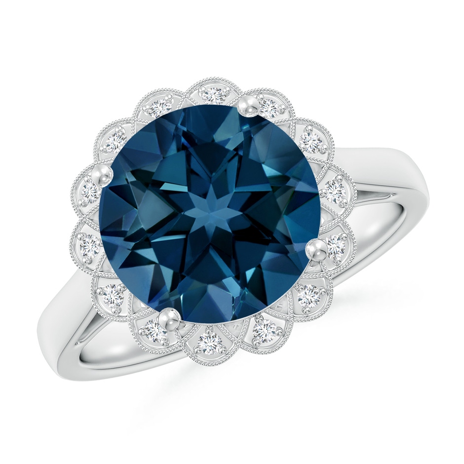 10mm AAAA London Blue Topaz Scalloped Halo Ring in White Gold 