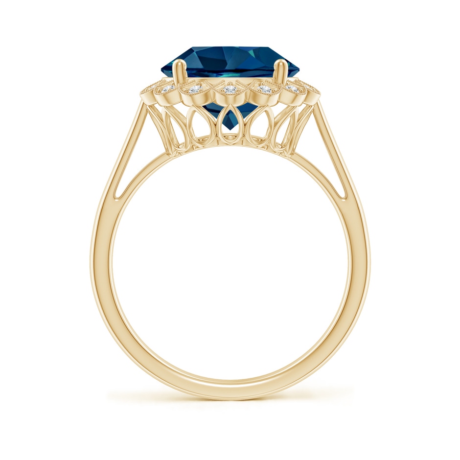 10mm AAAA London Blue Topaz Scalloped Halo Ring in Yellow Gold side-1