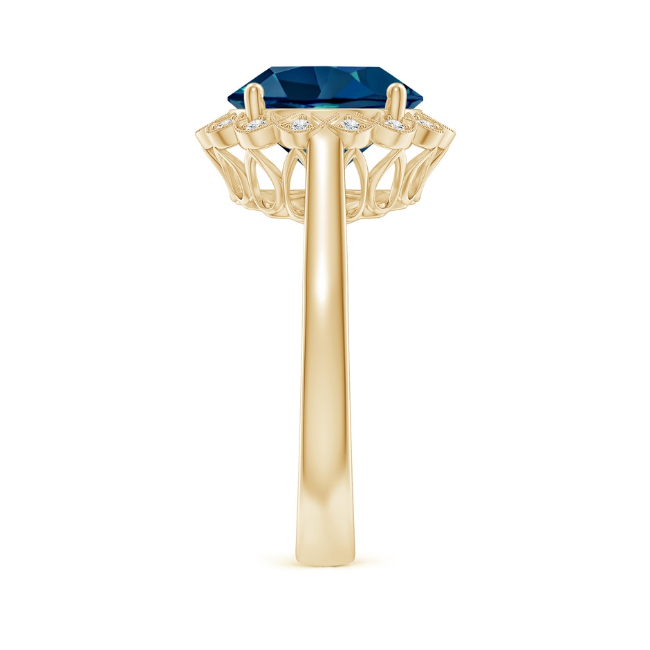 10mm AAAA London Blue Topaz Scalloped Halo Ring in Yellow Gold side-2
