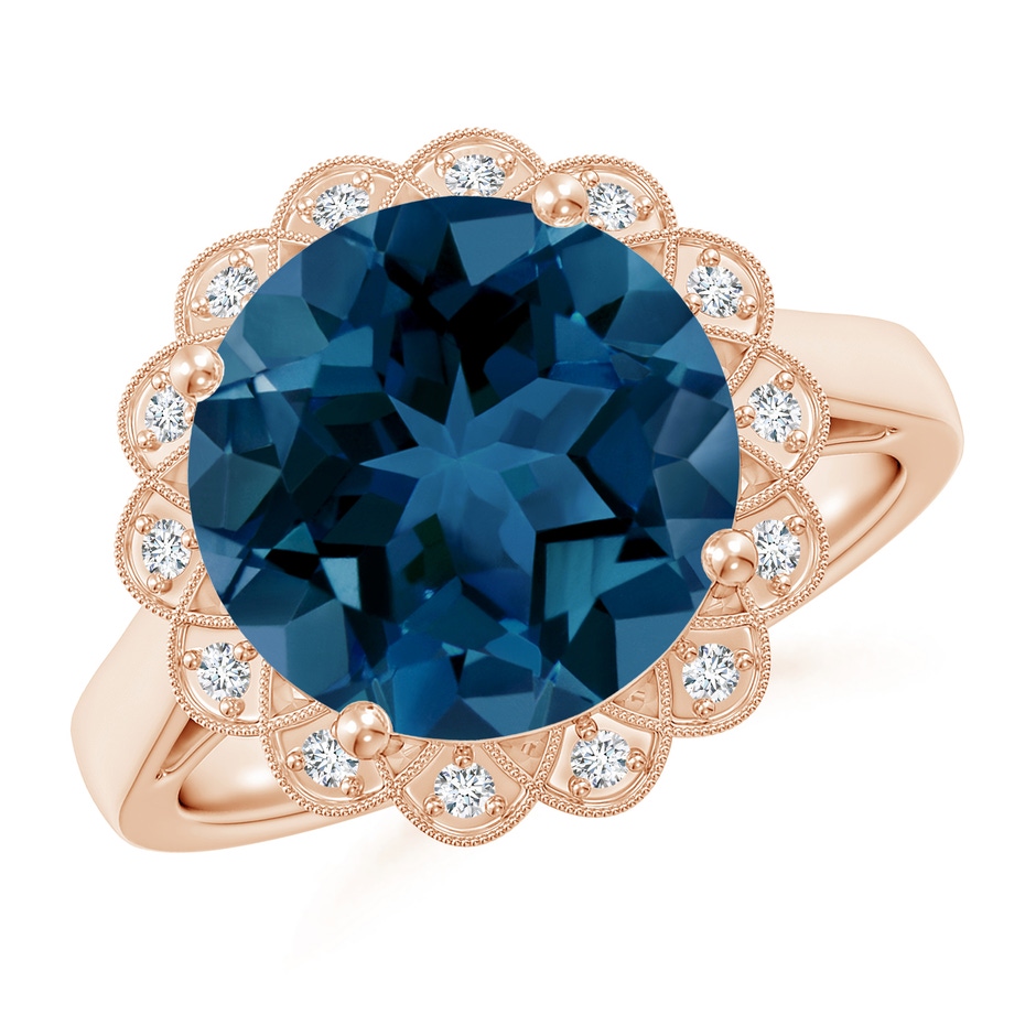 11mm AAA London Blue Topaz Scalloped Halo Ring in Rose Gold 