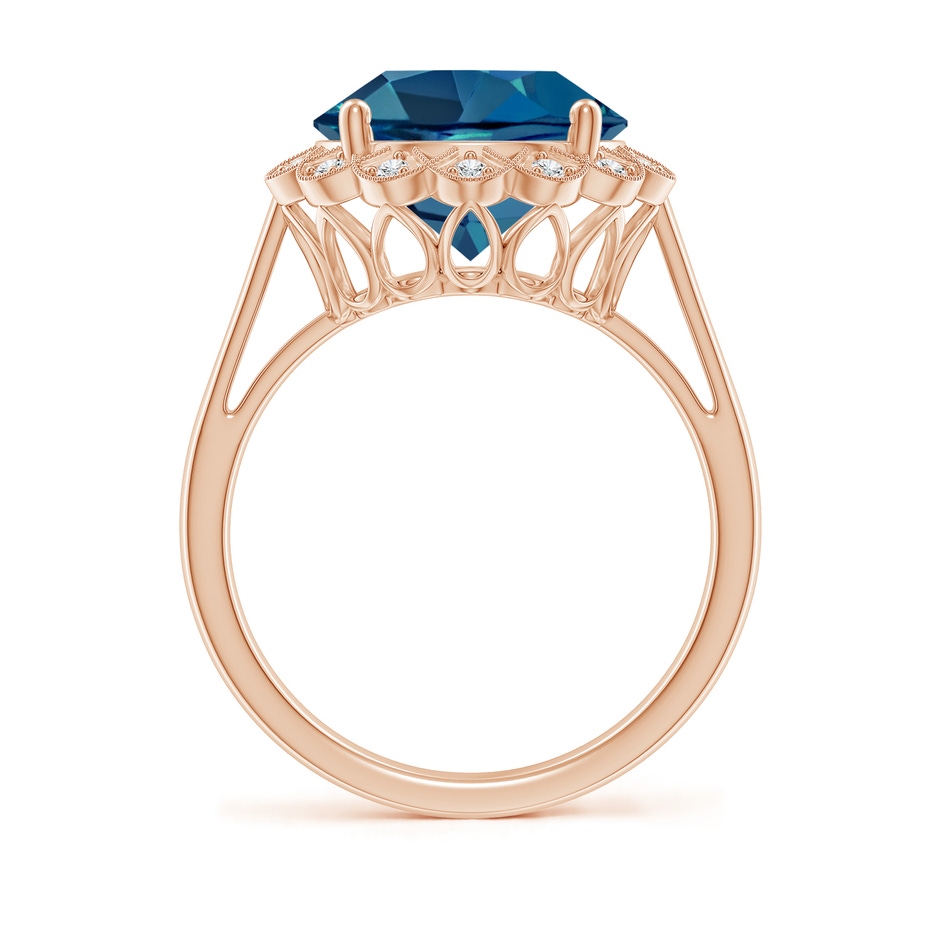 11mm AAA London Blue Topaz Scalloped Halo Ring in Rose Gold side-1