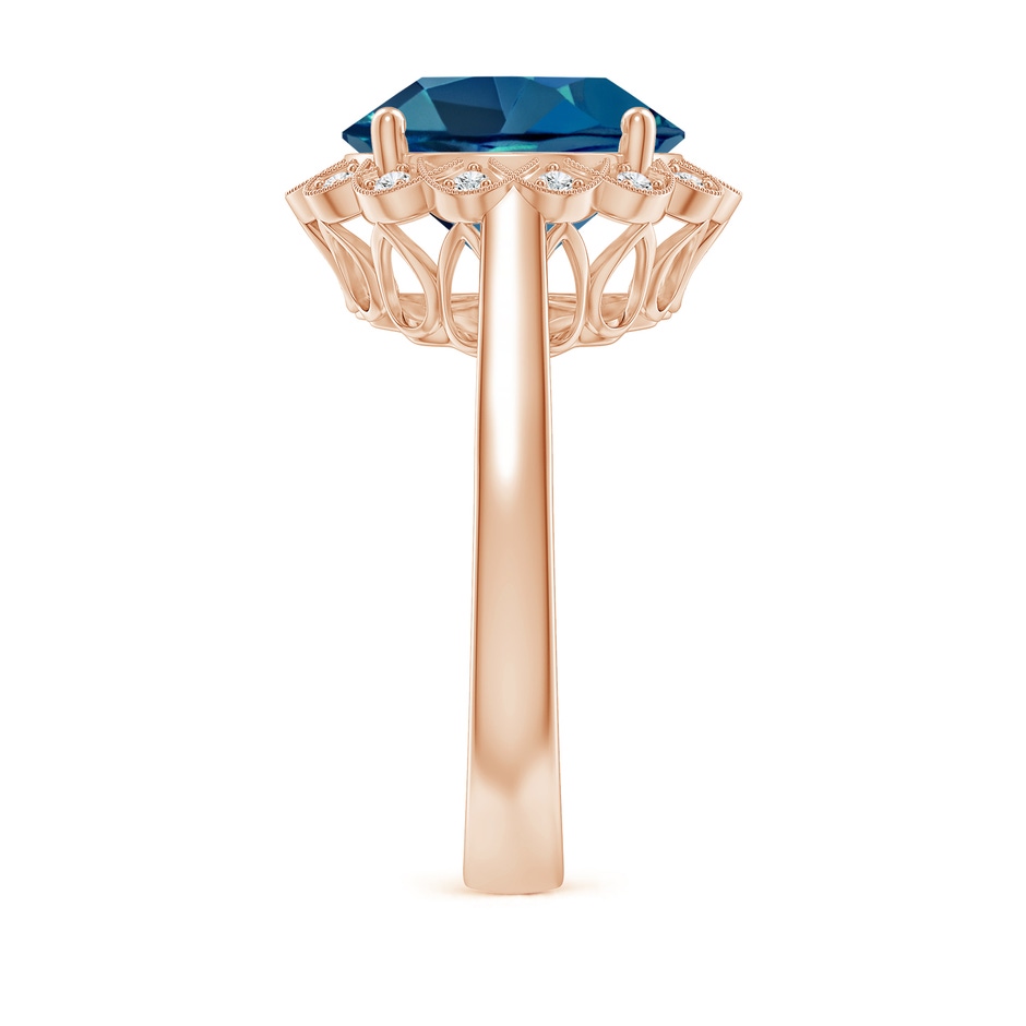 11mm AAA London Blue Topaz Scalloped Halo Ring in Rose Gold side-2