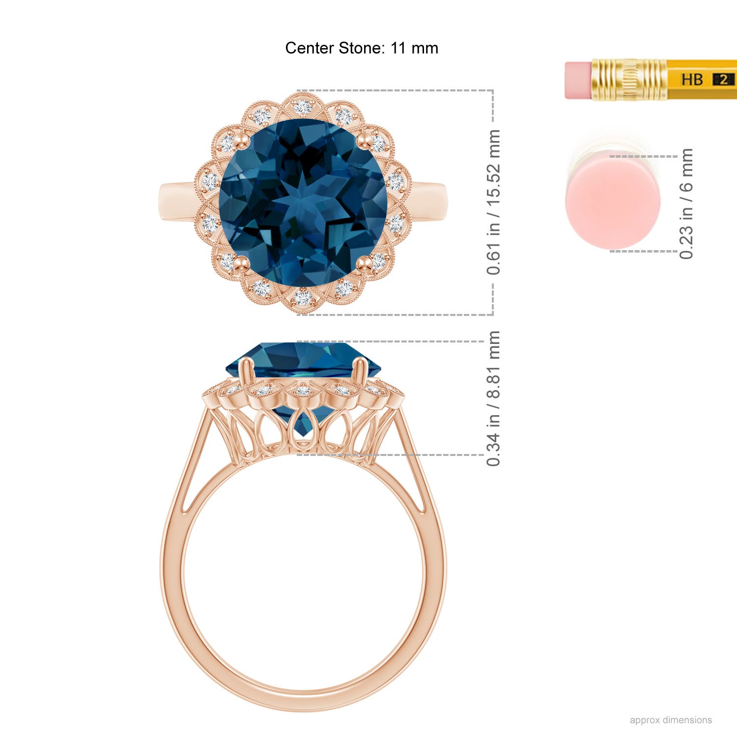 AAA - London Blue Topaz / 6.31 CT / 14 KT Rose Gold