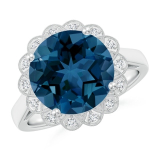 11mm AAA London Blue Topaz Scalloped Halo Ring in White Gold