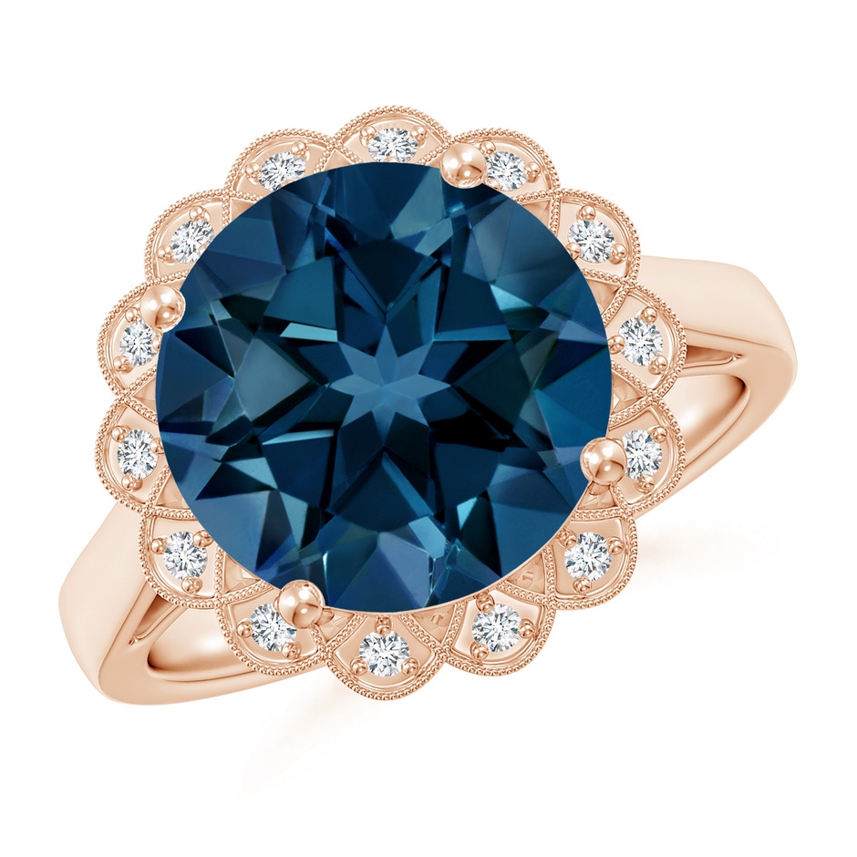 11mm AAAA London Blue Topaz Scalloped Halo Ring in Rose Gold 