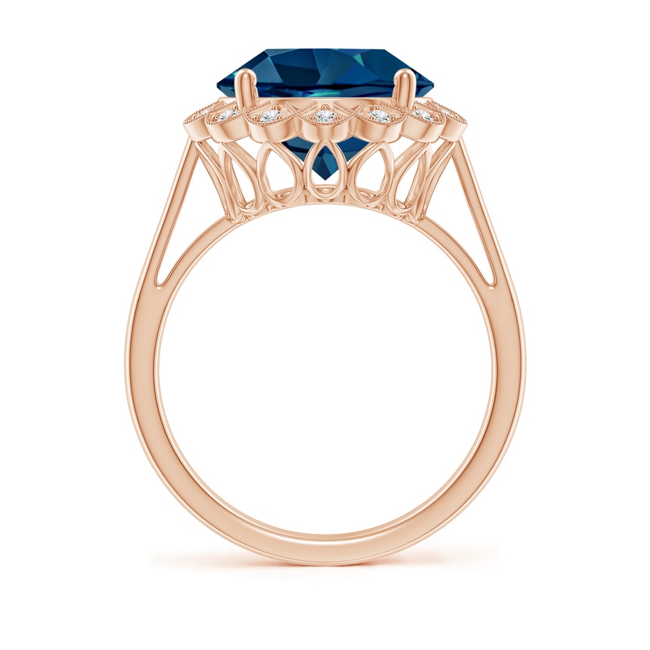 11mm AAAA London Blue Topaz Scalloped Halo Ring in Rose Gold side-1