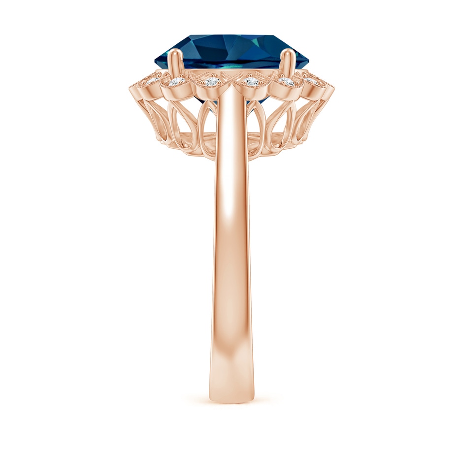 11mm AAAA London Blue Topaz Scalloped Halo Ring in Rose Gold side-2