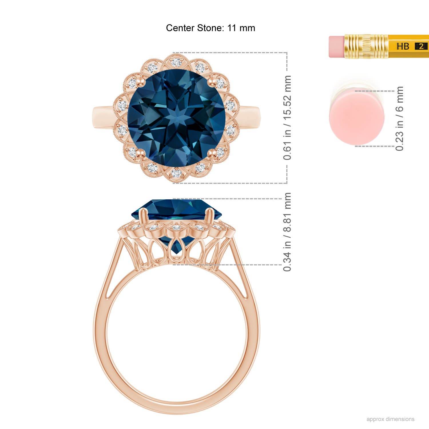 AAAA - London Blue Topaz / 6.31 CT / 14 KT Rose Gold