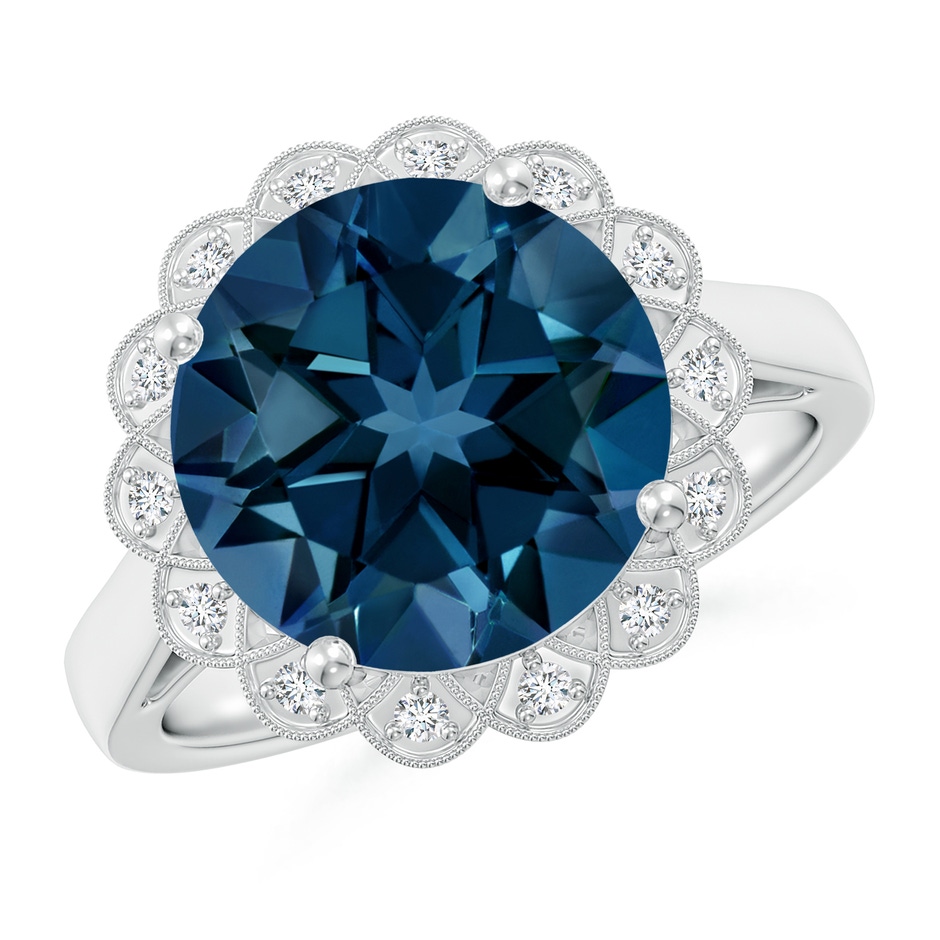 11mm AAAA London Blue Topaz Scalloped Halo Ring in White Gold 