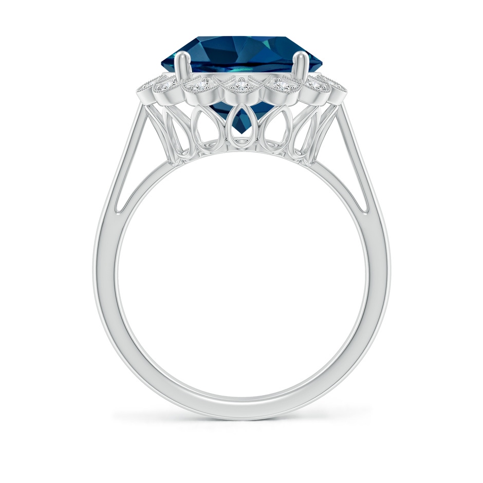 11mm AAAA London Blue Topaz Scalloped Halo Ring in White Gold side-1