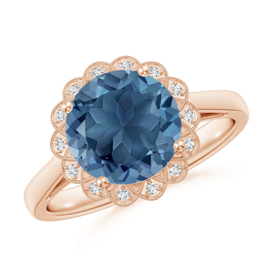 9mm A London Blue Topaz Scalloped Halo Ring in Rose Gold 