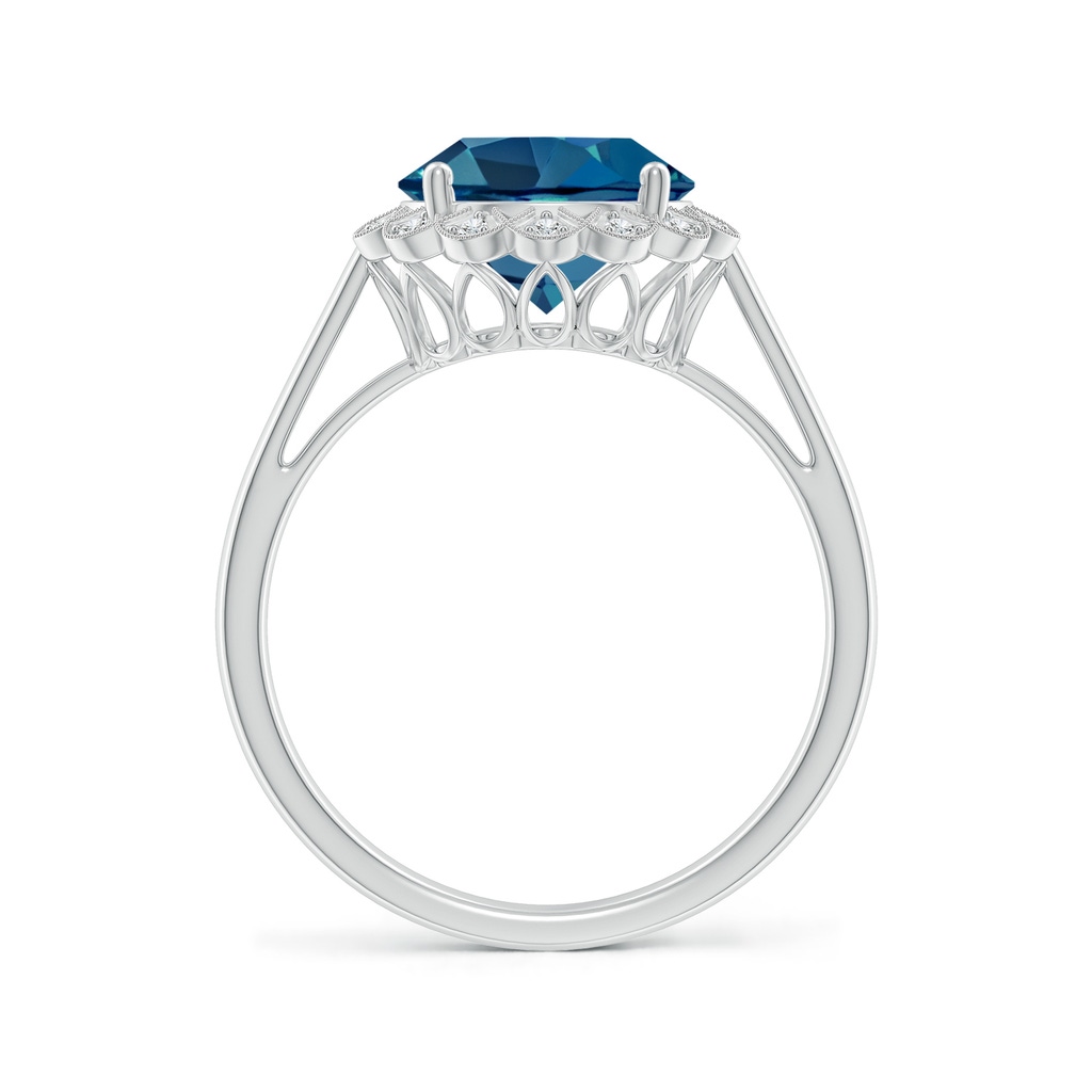 9mm AAA London Blue Topaz Scalloped Halo Ring in White Gold Side-1