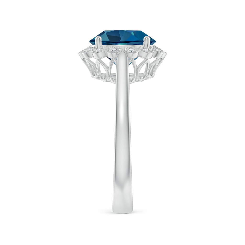 9mm AAA London Blue Topaz Scalloped Halo Ring in White Gold Side-2