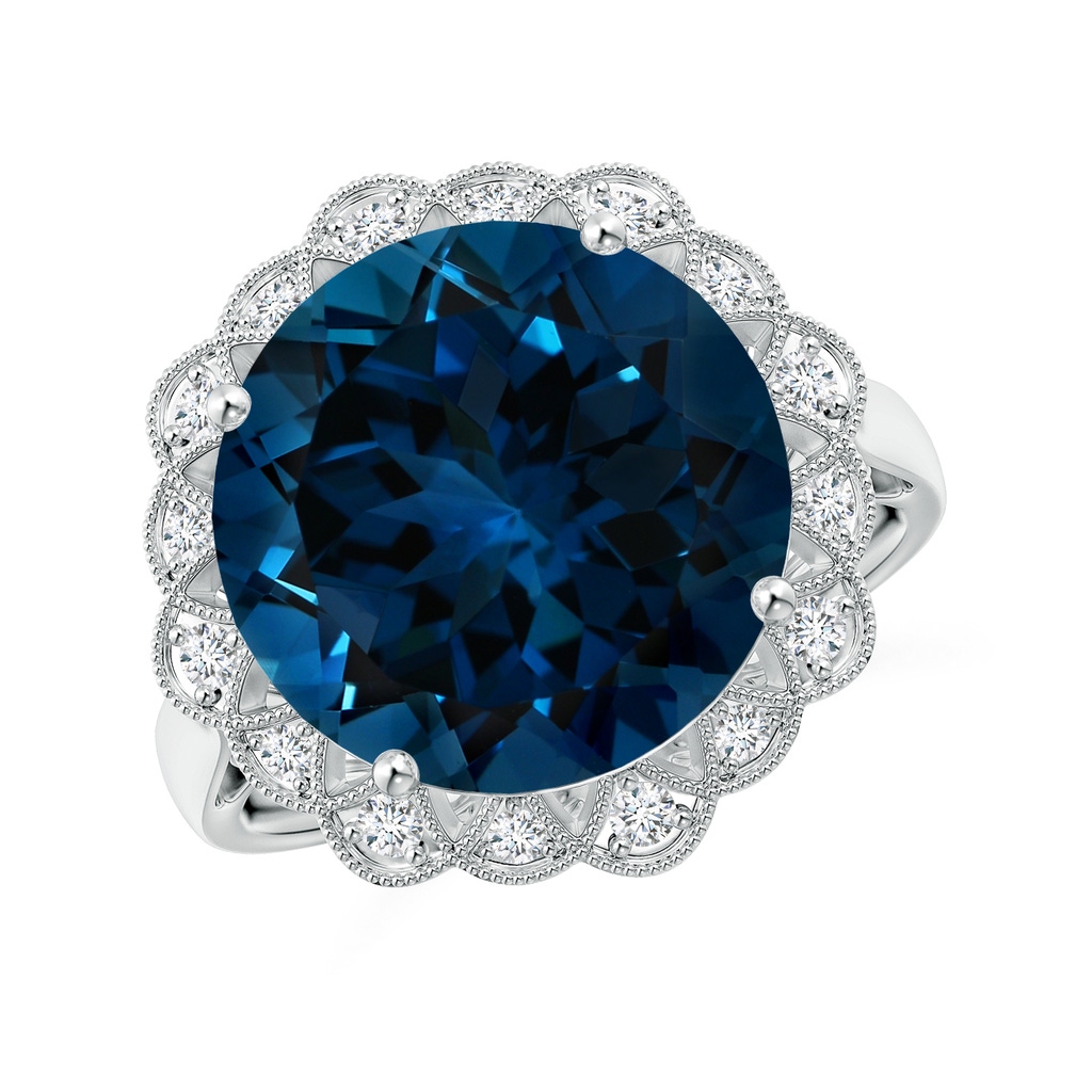 12.20x12.06x7.74mm AAA GIA Certified London Blue Topaz Scalloped Halo Ring in P950 Platinum