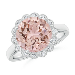 10mm AAA Round Morganite Scalloped Halo Ring in White Gold