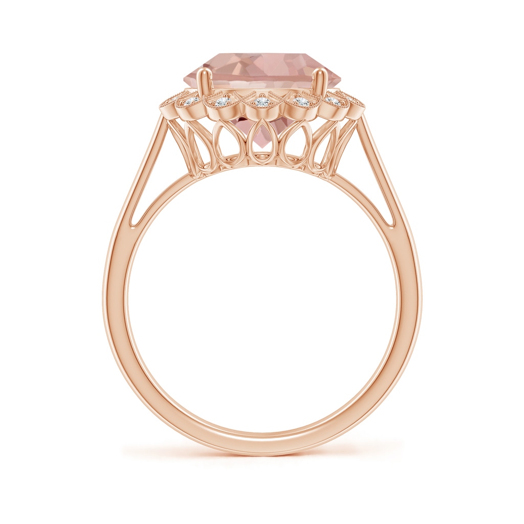 10mm AAAA Round Morganite Scalloped Halo Ring in Rose Gold Side-1