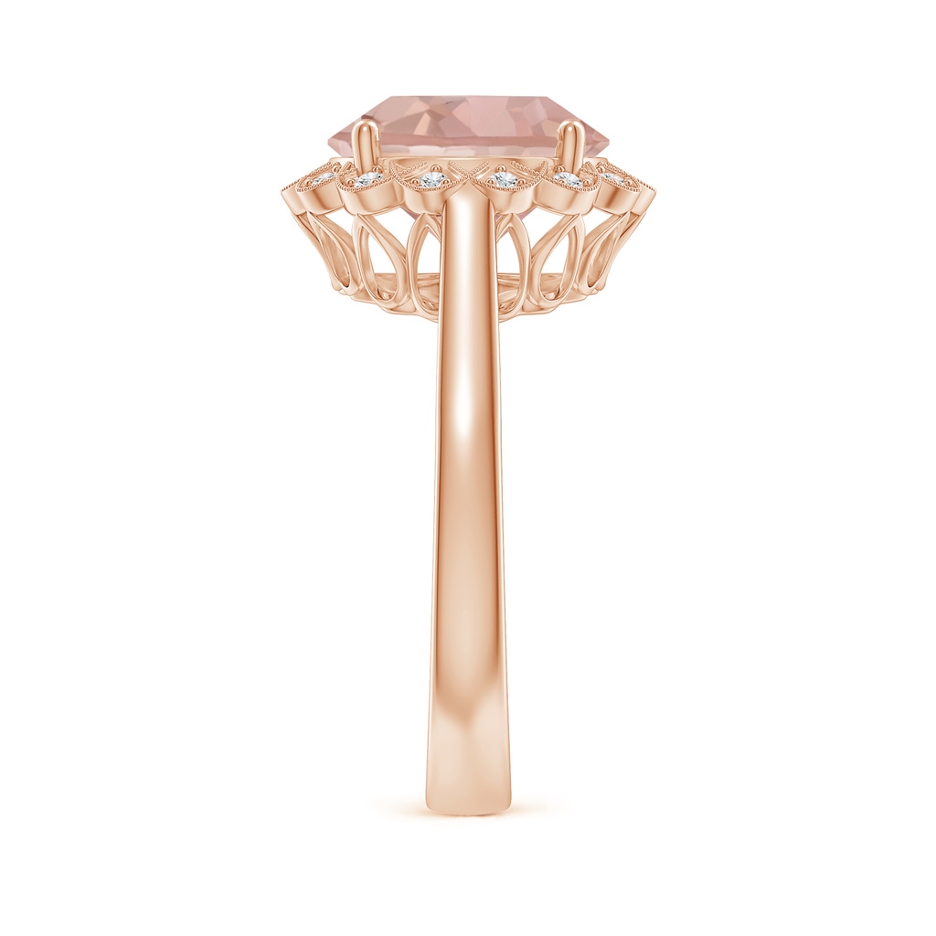 10mm AAAA Round Morganite Scalloped Halo Ring in Rose Gold Side-2