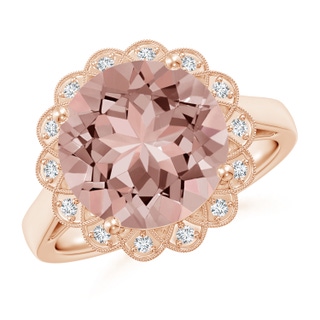 11mm AAAA Round Morganite Scalloped Halo Ring in Rose Gold