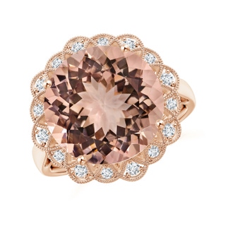 12.78-12.91x7.63mm AAAA GIA Certified Morganite Scalloped Halo Ring in 10K Rose Gold